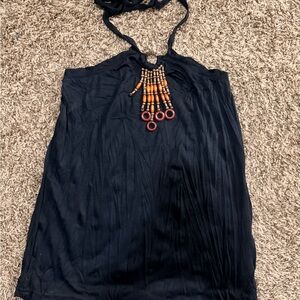 Cinderella Black Halter Top with Orange Beaded Detail